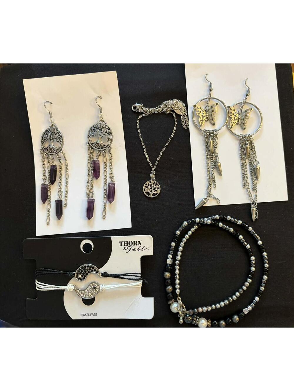 Goth Witch Jewelry Lot - Vintage Handmade Goth Jewellery Purple Silver Black